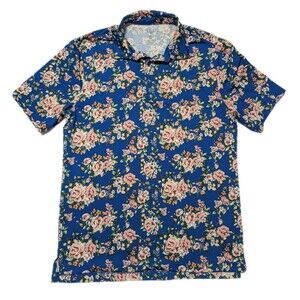 1764 Signature Performance Golf Stretch Polo Shirt Men's Sz M Blue Floral Roses